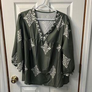 SHEIN Dark Green Geometric Blouse